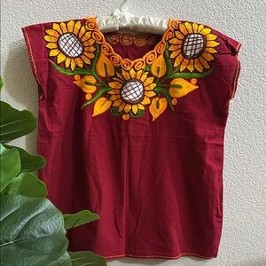 Black Embroidered Sunflower Top - Yellow & Green Floral Accent
